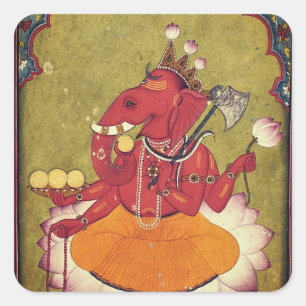 Ganesha staat op het punt zijn lotus te gooien vierkante sticker