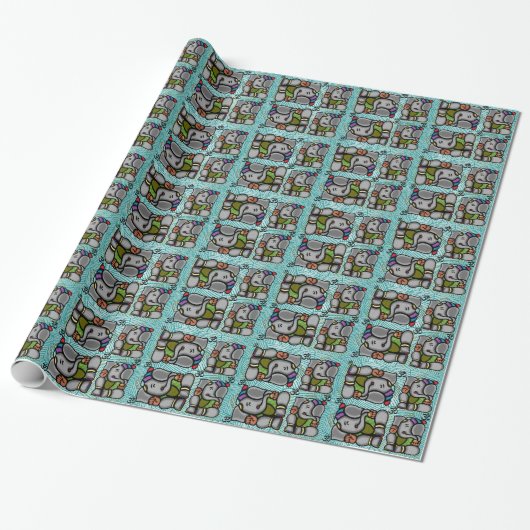 Ganesha Tegels op turquoise achtergrond Cadeaupapier (Uitgerold)