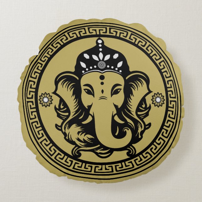 Ganesha-thema Hindu kunstprint Rond Kussen (Voorkant)