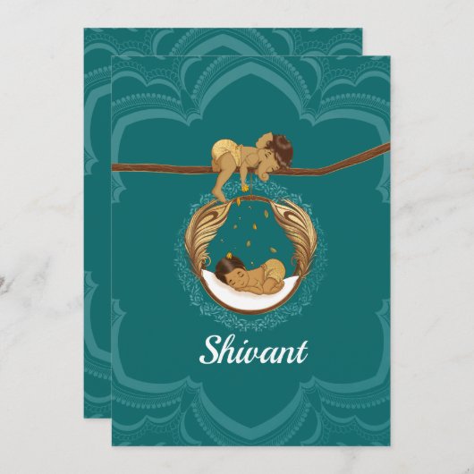 Ganesha verwing an sleeping Indian baby boy Aankondiging (Voorkant / Achterkant)