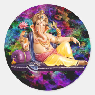 Ganesha Wenskaarten, Stickers, Briefkaarten Ronde Sticker