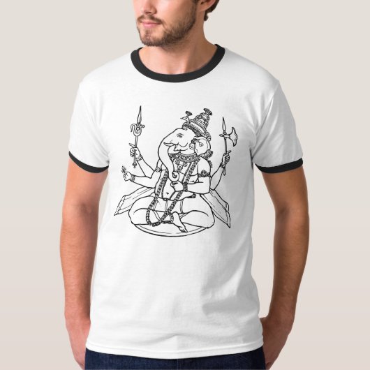 Ganesha Zwart & Wit Afbeelding Mannen T-Shirt (Voorkant)