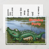 Gang Green Gator in Glades Birthday Invitation Kaart (Voorkant / Achterkant)