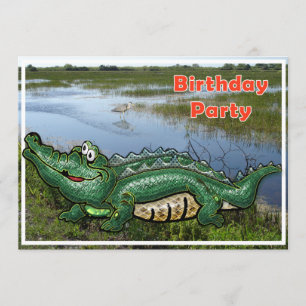 Gang Green Gator in Glades Birthday Invitation Kaart