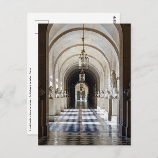 Gang met standbeelden in het Kasteel van Versaille Briefkaart (Voorkant / Achterkant)