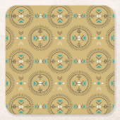 Gangbare geometrie tribaal goudturquoise kartonnen onderzetters (Voorkant)