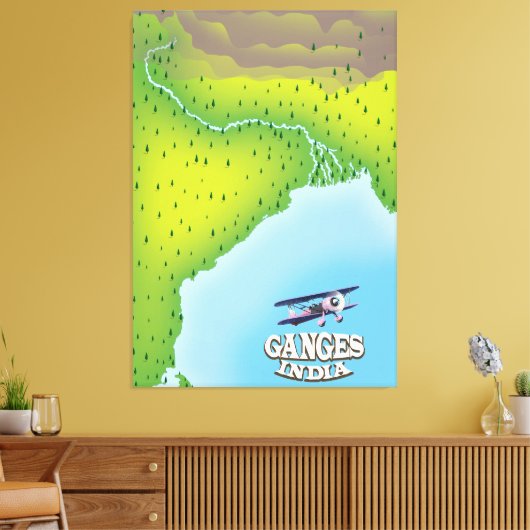Ganges India kaart reisposter Canvas Afdruk (Insitu (Woonkamer))
