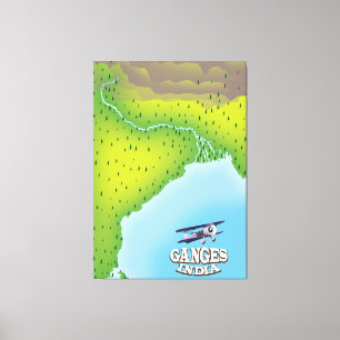 Ganges India kaart reisposter Canvas Afdruk