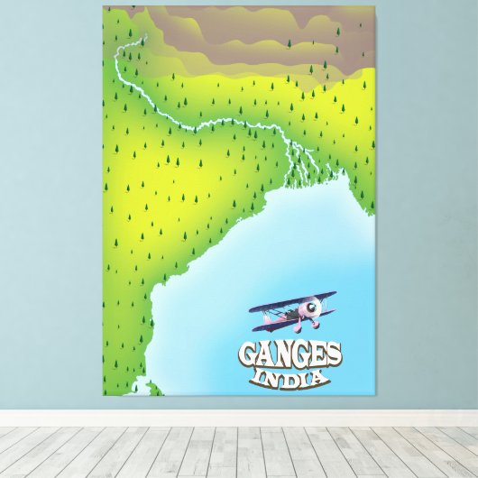 Ganges India kaart reisposter Canvas Afdruk (Insitu (Houten vloer))