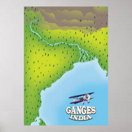 Ganges India kaart reisposter Poster