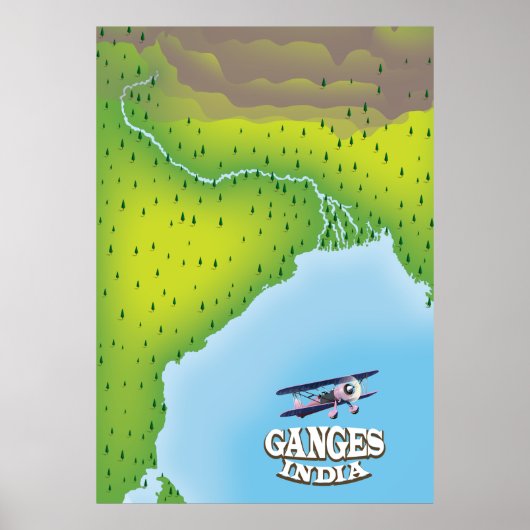 Ganges India kaart reisposter Poster (Voorkant)