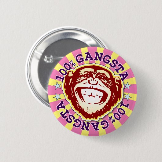 Gangsta 100% Funny Monkey Badge Ronde Button 5,7 Cm (Voorkant /achterkant)