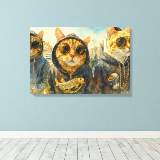 Gangsta Cats Canvas Afdruk (Insitu (Houten vloer))