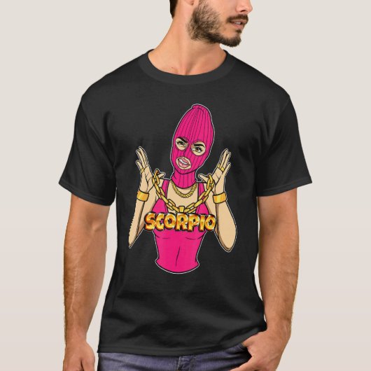 Gangsta Meisje Schorpioen Gemaskerde Gangster Vrou T-shirt (Voorkant)