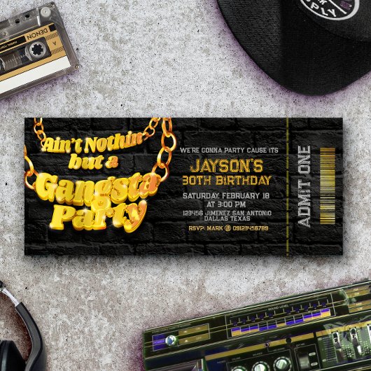 Gangsta Party - Hiphop Theme Ticket Uitnodiging