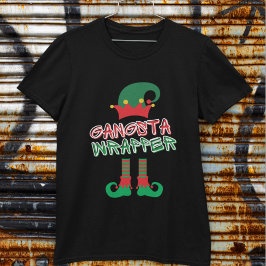 Gangsta Wrapper Elf Benen Rood Groen Grappig Kerst T-shirt