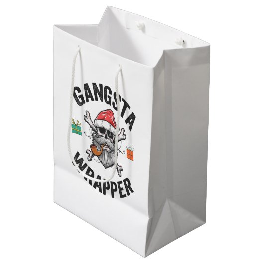 Gangsta Wrapper Funny Christmas Santa Cadeau Gift Medium Cadeauzakje (Voorkant Gekanteld)