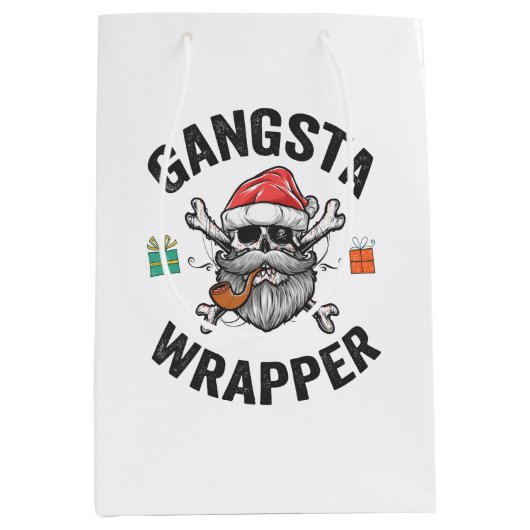 Gangsta Wrapper Funny Christmas Santa Cadeau Gift Medium Cadeauzakje (Voorkant)