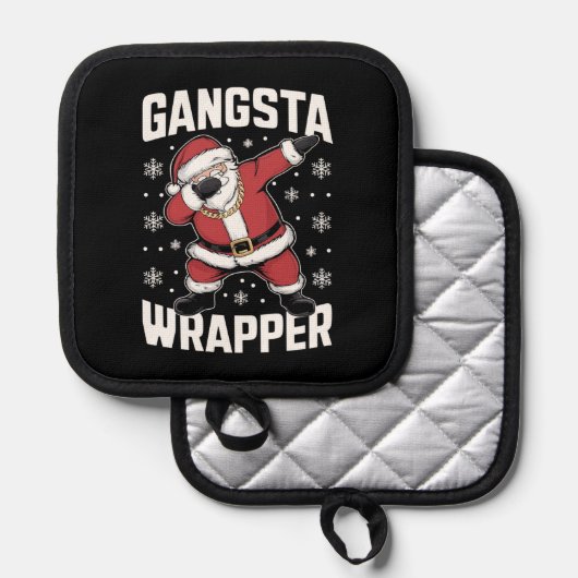 Gangsta Wrapper Funny Dabbing Santa Kerstmis Pannenlap (Voorkant / Achterkant)