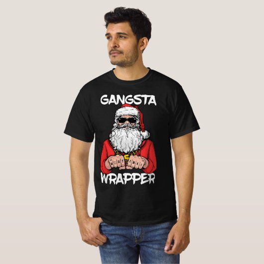 Gangsta Wrapper Funny Santa Kerstkerst T-shirt (Voorkant volledig)