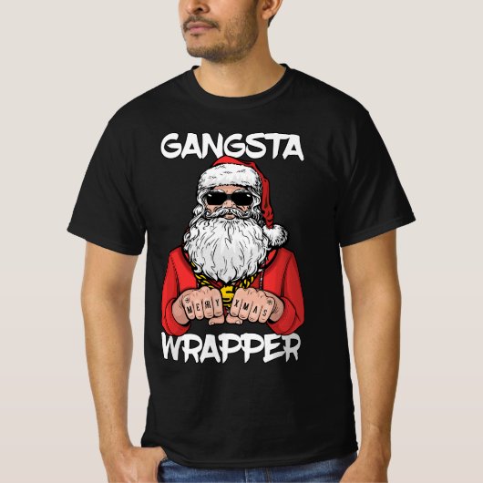 Gangsta Wrapper Funny Santa Kerstkerst T-shirt (Voorkant)