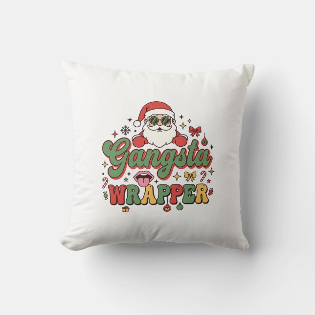 Gangsta Wrapper Kerstman Kerstmis Kussen (Voorkant)