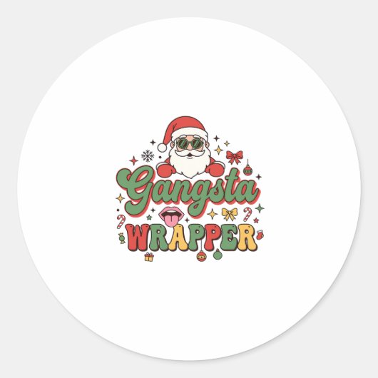 Gangsta Wrapper Kerstman Kerstmis Ronde Sticker (Voorkant)