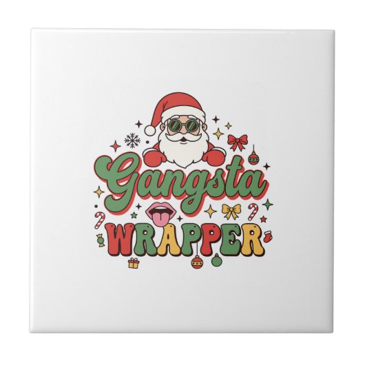 Gangsta Wrapper Kerstman Kerstmis Tegeltje (Voorkant)