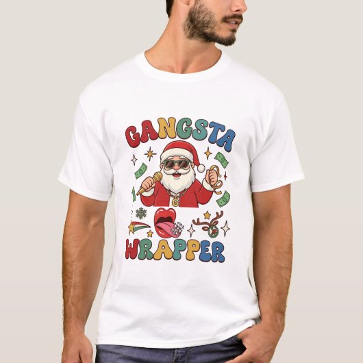 Gangsta Wrapper Kerstman Microfoon Geld T-shirt (Voorkant)