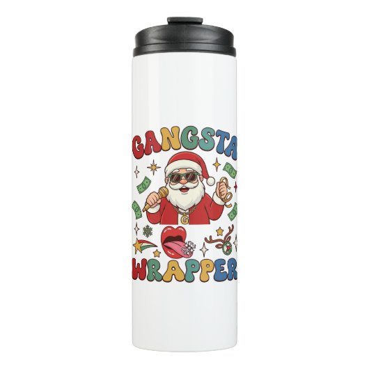 Gangsta Wrapper Kerstman Microfoon Geld Thermosbeker (Voorkant)