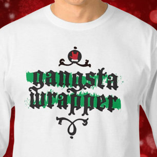 Gangsta Wrapper Novelty Christmas Gift Zwart Groen T-shirt