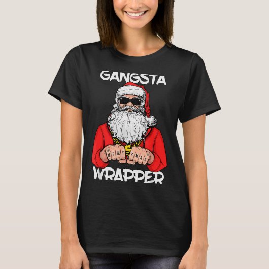 Gangsta Wrapper Shirt Funny Santa Christmas (Voorkant)