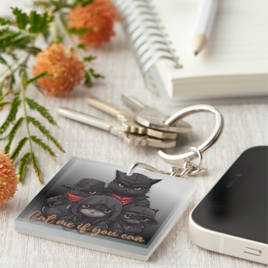 Gangster Kat Acryl Sleutelhanger | Kat me als je k (Voorkant Rechts)