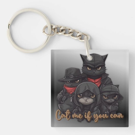 Gangster Kat Acryl Sleutelhanger | Kat me als je k (Voorkant)