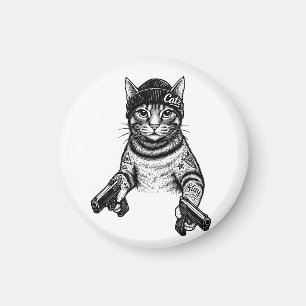 Gangster Kat Tattoo Kunst   Cool Streetwear Kitty Magneet