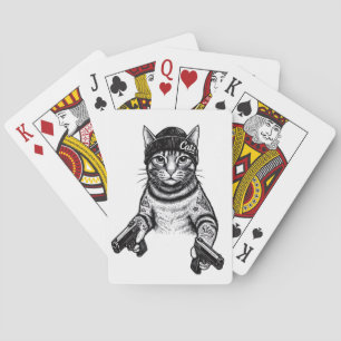 Gangster Kat Tattoo Kunst Cool Streetwear Kitty Pokerkaarten