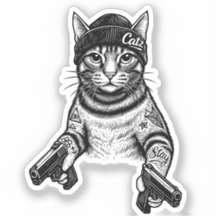 Gangster Kat Tattoo Kunst Cool Streetwear Kitty Sticker
