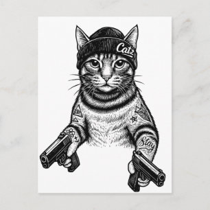 Gangster Kat Tattoo Kunst Coole Streetwear Kitty Briefkaart