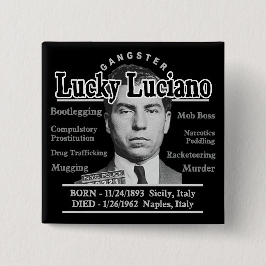 Gangster Lucky Luciano Vierkante Button 5,1 Cm (Voorkant)