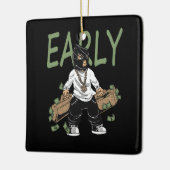 Gangster man met opschepperig geld verspreid goud keramisch ornament (Links)