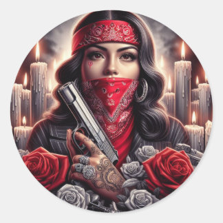 Gangster Meisje Hip Hop chicano kunst grafisch Ronde Sticker