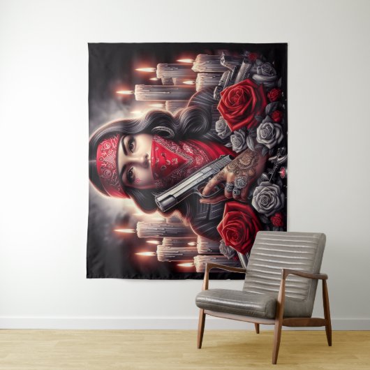 Gangster Meisje Hip Hop chicano kunst grafisch Wandkleed (In situ)