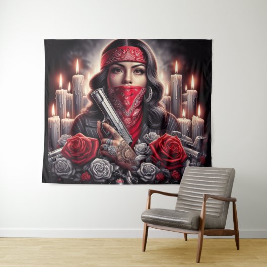 Gangster Meisje Hip Hop chicano kunst grafisch Wandkleed (In Situ (horizontaal))