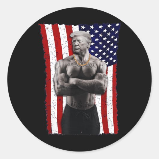 Gangster Pro Donald Trump Tattoo Republikein Ameri Ronde Sticker (Voorkant)