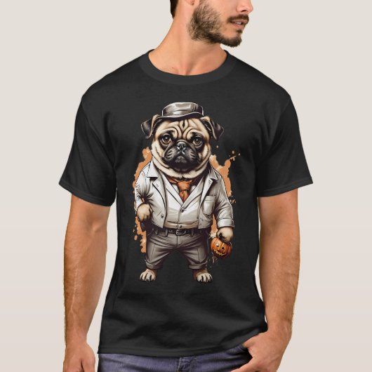 Gangster Pug Halloween T-shirt (Voorkant)