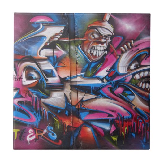 Gangster rapper urbane graffiti street art tegeltje (Voorkant)