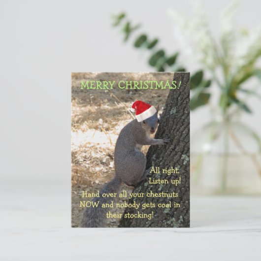 Gangster Santa Squirrel Christmas Briefkaart (Staand voorkant)