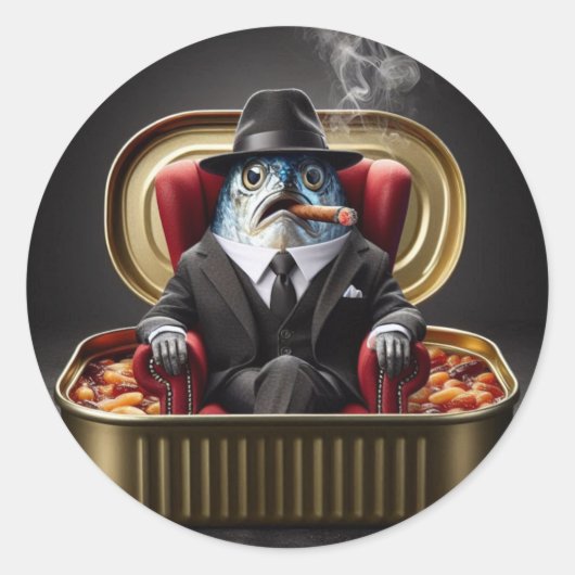 Gangster Sardine Don Fish Mobster Godfather Mood Ronde Sticker (Voorkant)