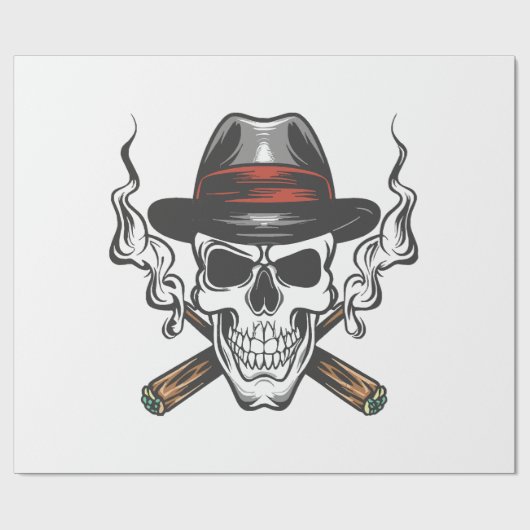 Gangster schedel met fedora hoed cadeaupapier (Vlak)