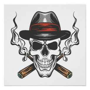 Gangster schedel met fedora hoed perfect poster